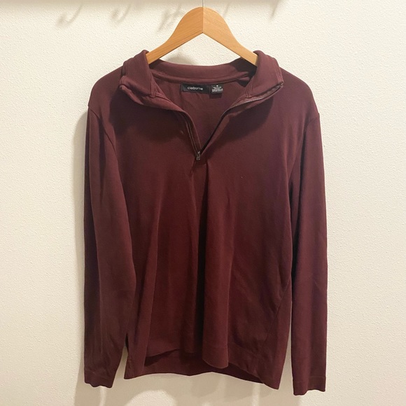 Claiborne Men’s Quarter Zip V-Neck Stand Collar Cotton Sweater in Maroon - Picture 1 of 3